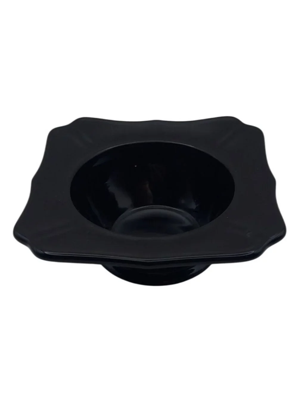 Black Amethyst Square Glass Bowl With Scalloped Edge Vintage Mid-Century Modern